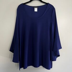 Slinky Brand Royal Blue Bell Sleeve Scoop Neck Tunic Top M Travel Chic Jetset